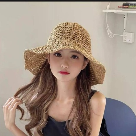 YLWหมวกสาน หมวกแฮนด์เมดปีกกว้าง ขอบมีลวดปรับได้ตามใจชอบ สินค้าพร้อมส่งจากไทย  S009