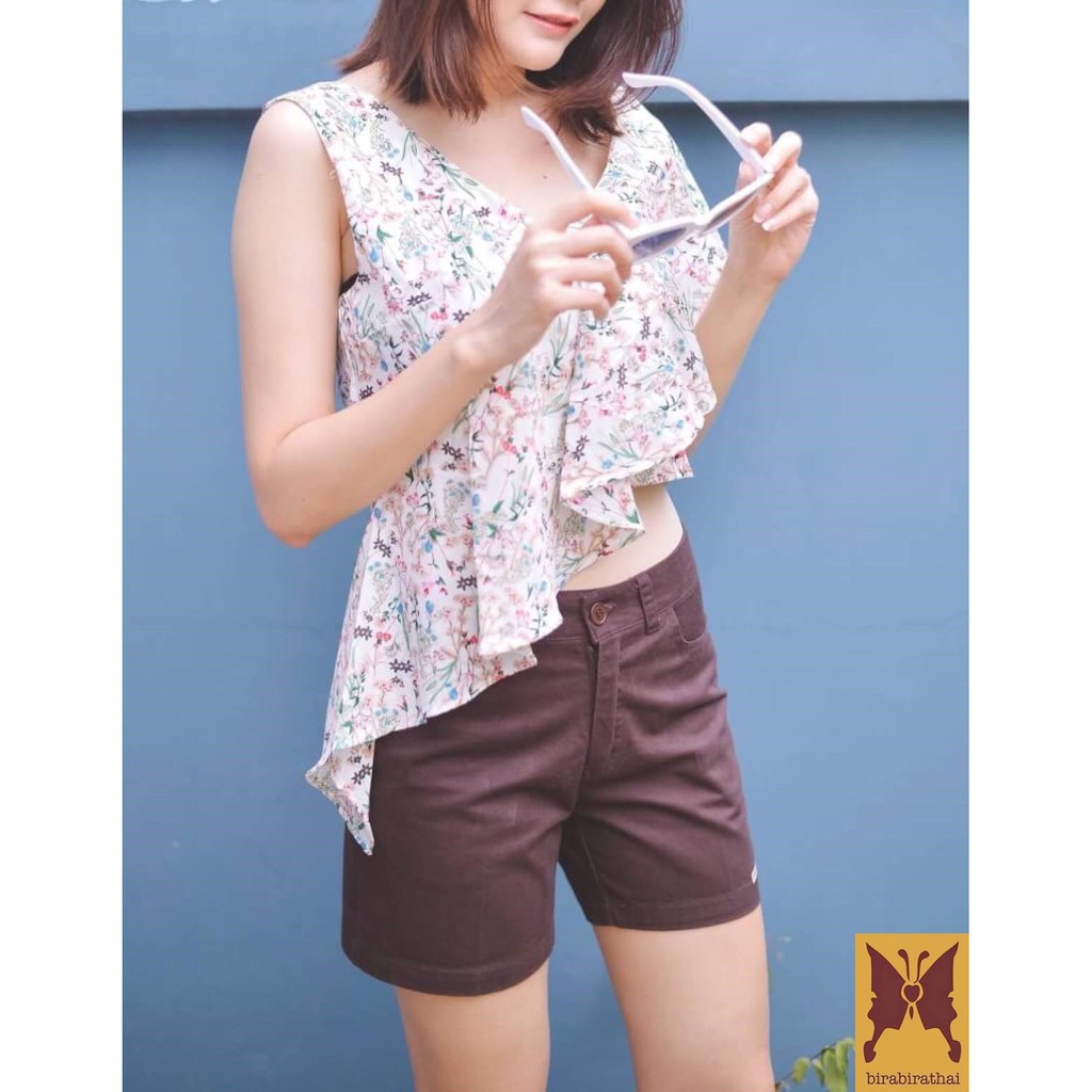กางเกงขาสั้น 15นิ้ว ผ้านุ่ม สีสด น้ำตาลเข้ม BIRABIRA PS004 กางเกงแฟชั่น กีฬา ผู้หญิง ไซส์ใหญ่
