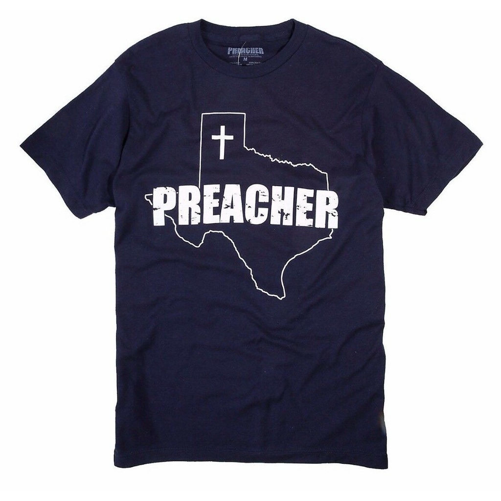 Graphics Tee พิมพ์รูปแบบตลก Amc Preacher Jesse Custer Texas Cross เสื้อยืด