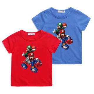 Super Mario เสื้อยืดเด็กทารกแขนสั้นผ้าฝ้ายเด็ก 10 สีการ์ตูนซูเปอร์มาริโอ