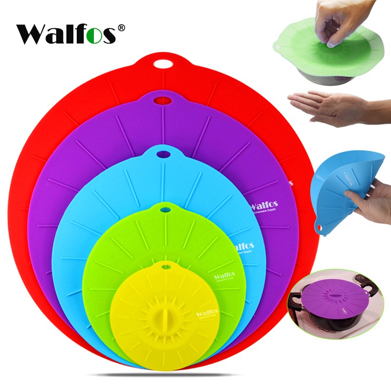 WALFOS 3/5pcs ฝาซิลิโคน สำหรับครอปชาม กระทะ ถนอมอาหาร เข้าไมโครเวฟไก้