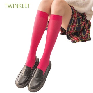 Twinkle1 ถุงน่องซิลิกาเจลผ้ากํามะหยี่ระบายอากาศกันลื่นสีพื้นสําหรับผู้หญิง