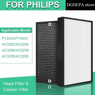 Fy3433 FY3432 ไส้กรอง HEPA และไส้กรองคาร์บอน สําหรับเครื่องฟอกอากาศ Philips AC3252 AC3254 C3256 AC3259 A3258 AC3260