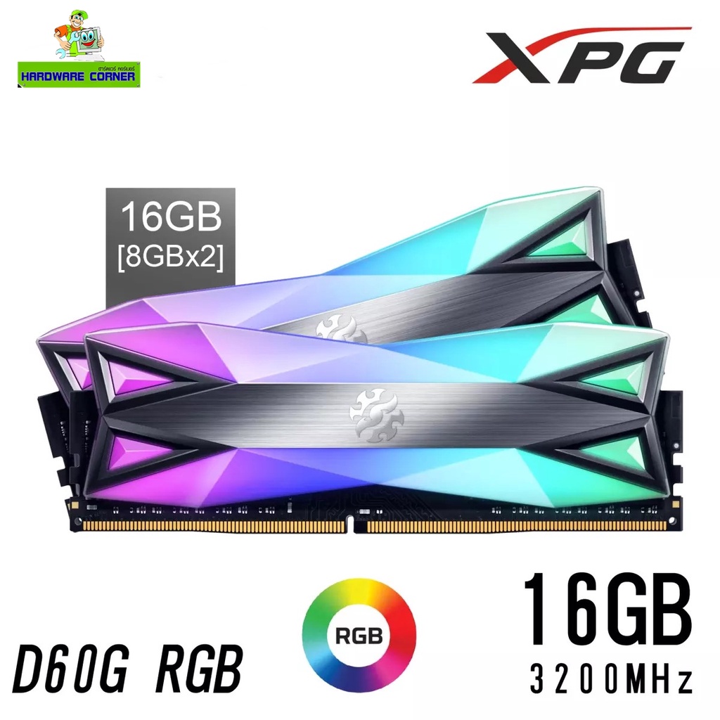 16GB (8GBx2) DDR4/3200 RAM PC (แรมพีซี) ADATA XPG SPECTRIX D60G RGB