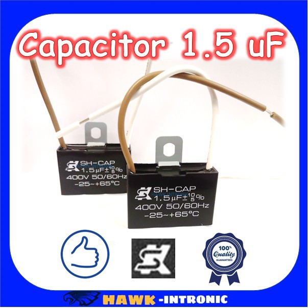 ⚡คาปาซิเตอร์พัดลม (Capacitor) ยี่ห้อSK [แท้] 1.5 uF (MFD) 400V สำหรับพัดลม Hatari แบบเหลี่ยม เสียบ ม