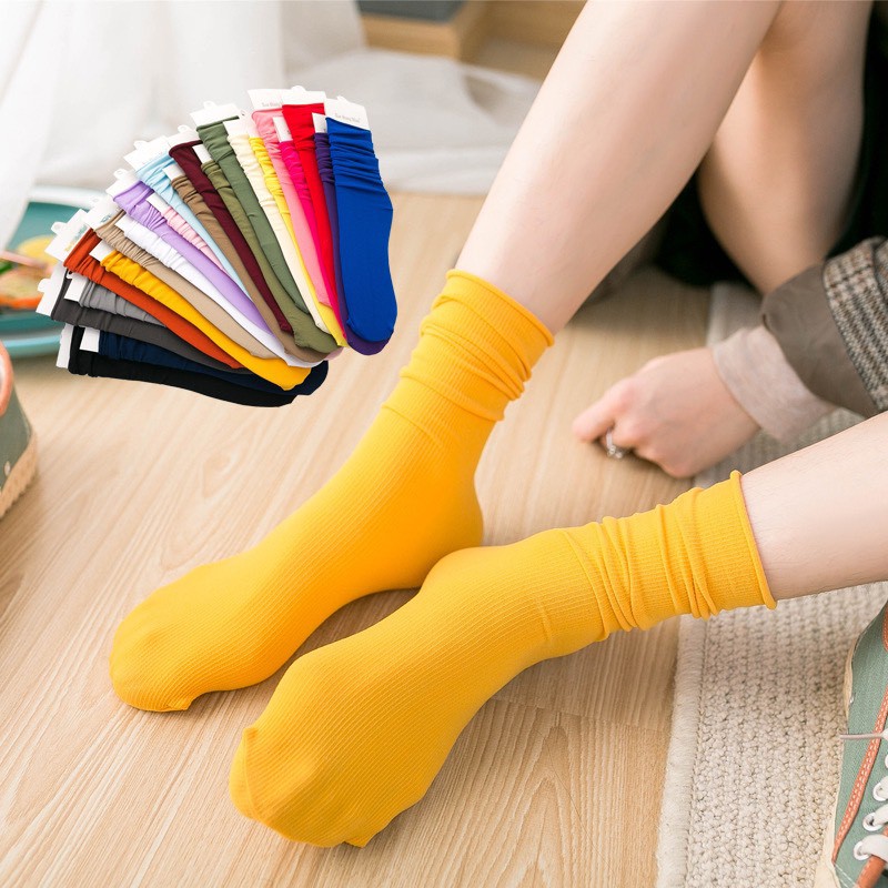 ถุงเท้าญี่ปุ่น ผ้ากำมะยี่ แฟชั่น สีพื้น แนววินเทจ ข้อยาว สำหรับผู้หญิง