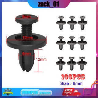 สีดำ 100pcs 6mm รูในรถยนต์ หมุดพลาสติก ตัวยึด กันชน กันชน คล…