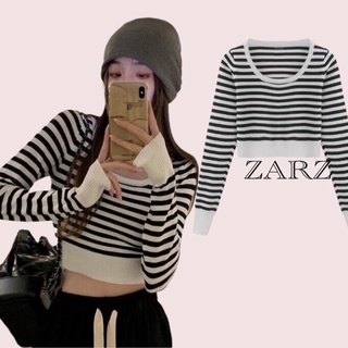 ZARZ.SHOP🍑พร้อมส่ง*เสื้อลายริ้วคอกลมแขนยาว 8K35