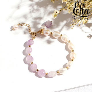 Ellastore123 สร้อยข้อมือ ประดับลูกปัดไข่มุกเทียม ปรับได้ สไตล์เกาหลี สําหรับผู้หญิง