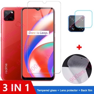 3-in-1 ฟิล์มกระจก Realme C15 กระจกนิรภัย Realme C12 C15 C11 C3 X3 X2 6i 5i XT 5s 5 ป้องกันหน้าจอ ฟิล์มกระจกกันเลนส์กล้อง &amp; ฟิล์มหลัง