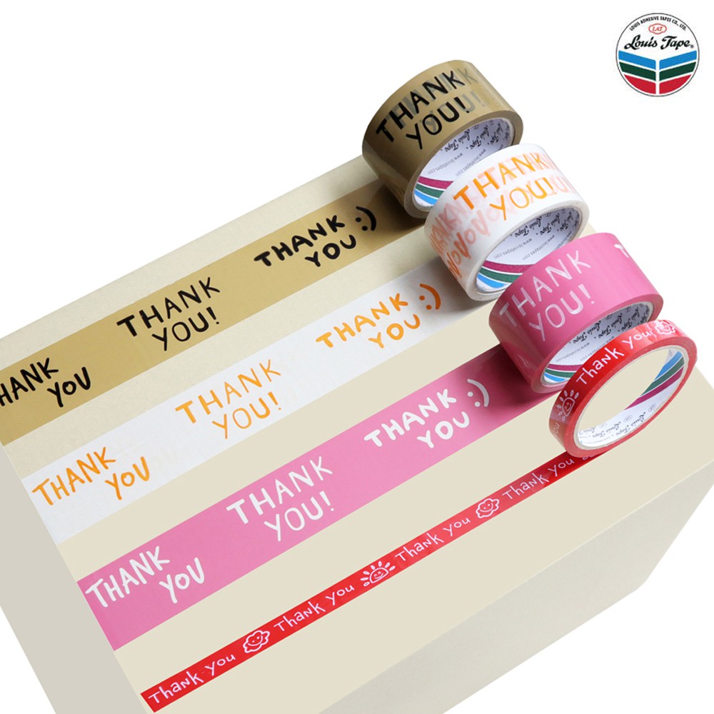 เทปปิดกล่อง เทปโอพีพี OPP เทปกาว พิมพ์ลาย "Thank You" ยาว 45 หลา มีหลายขนาดให้เลือก LOUIS TAPE