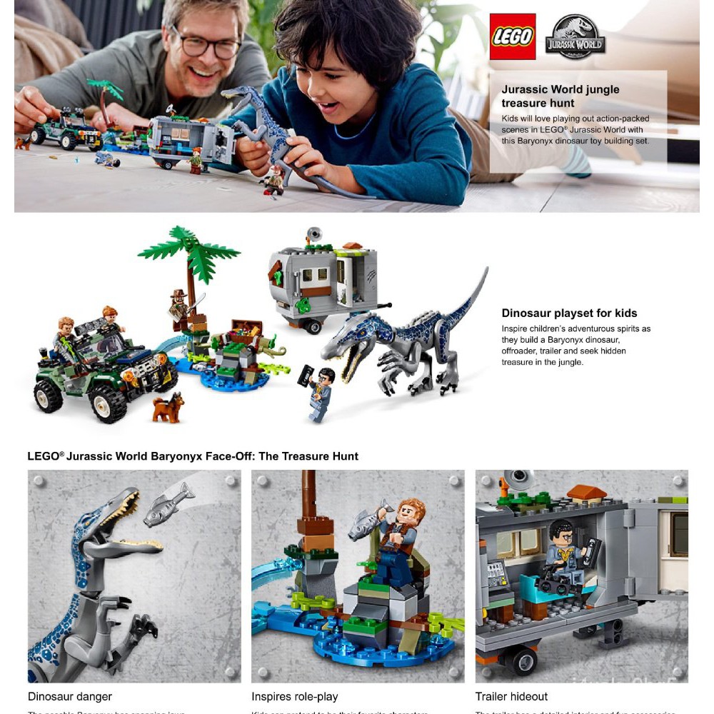 Lego Jurassic World Baryonyx Face Off The Treasure Hunt Building Kit New 19 434 Pieces Shopee Thailand