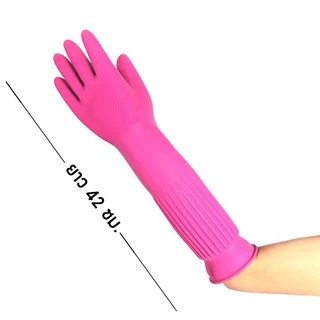 (ยกแพ็ก) Poly-Brite โพลี-ไบรท์ ถุงมือยางธรรมชาติ รุ่น Extra Long สีชมพู Size L ยาวรัดข้อศอก ไม่เปียกแขน (6 คู่/12 คู่)