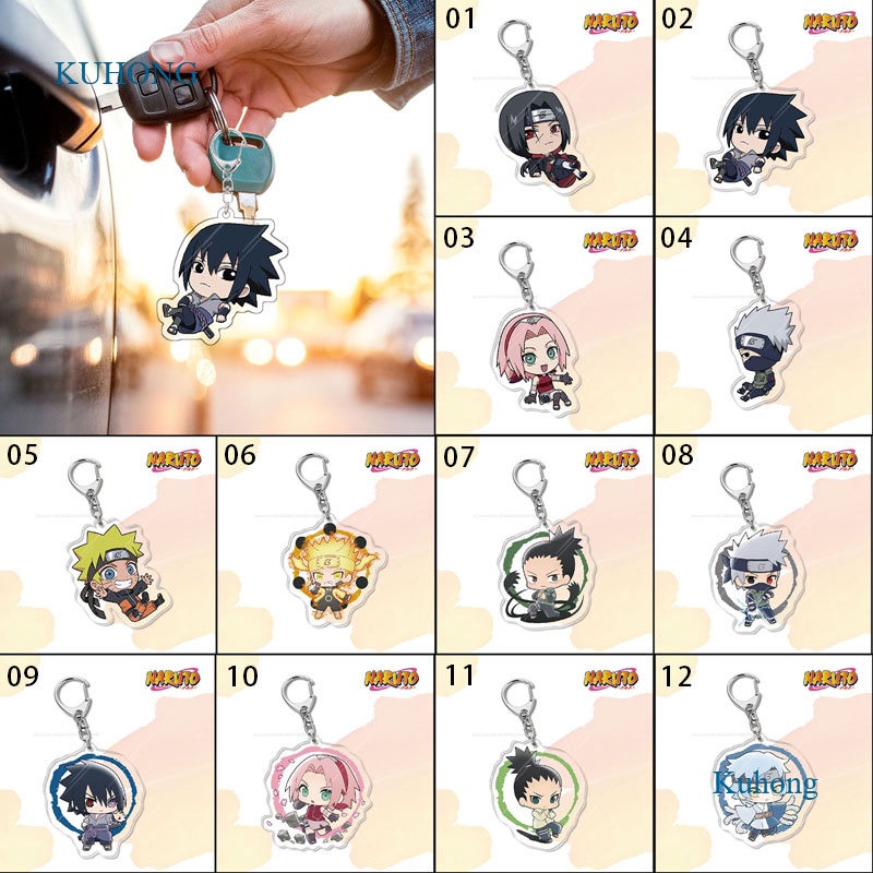 KUHONG อะนิเมะนารูโตะพวงกุญแจอะคริลิค Uzumaki Naruto Kakashi Gaara Uchiha พวงกุญแจเครื่องประดับ