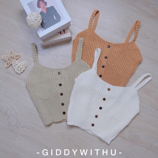 สินค้าพร้อมส่ง!! ครอปไหมพรมสายเดี่ยว แต่งกระดุม 5 เม็ด ไม่หนาไม่บาง giddywithu