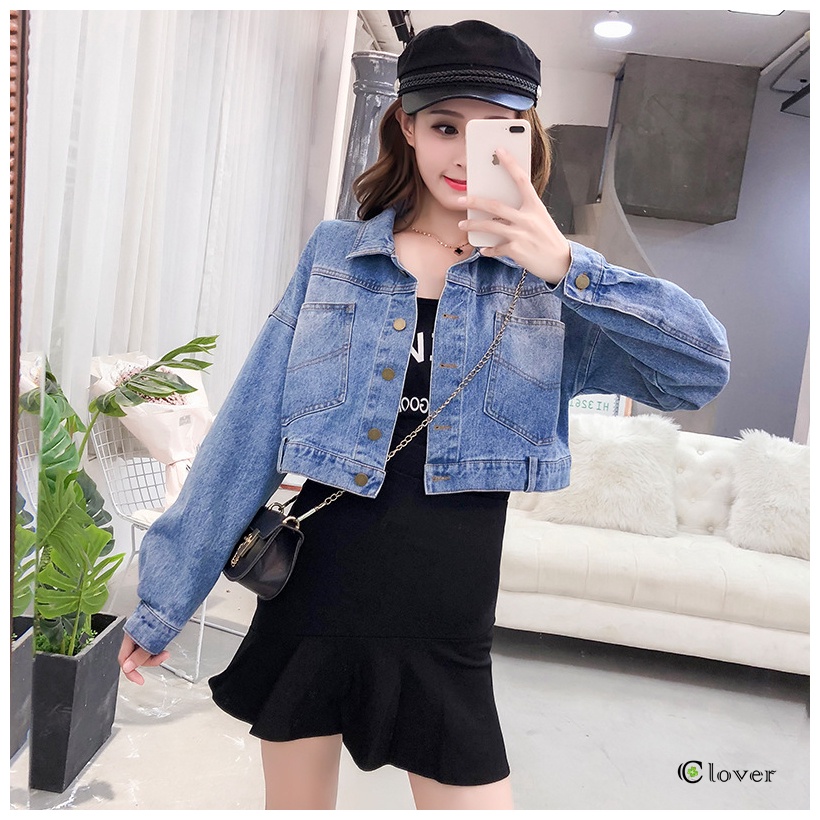 เสื้อแจ็คเก็ตยีนส์สั้น เสื้อแจ็คเก็ตยีนส์แฟชั่น เสื้อ oversize เกาหลี ทรงหลวม Short denim jacket 8892