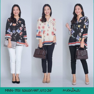 Menina - MNN7151-เสื้อคอจีนลายดอกหวาน ผ้าชีฟองโพลีเอสเตอร์เนื้อนุ่มมากค่ะ