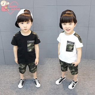 เสื้อยืดแขนสั้นลายพราง + กางเกงสำหรับเด็ก