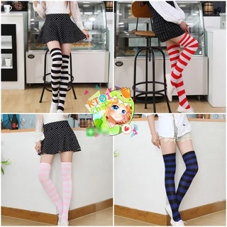 [14สี+6สีรุ่นXL] | ถุงเท้าเหนือเข่า ลายใหญ่ ลายทาง | ถุงเท้าเด็กโต แฟนซี ปาร์ตี้ ฮาโลวีน เทศกาล