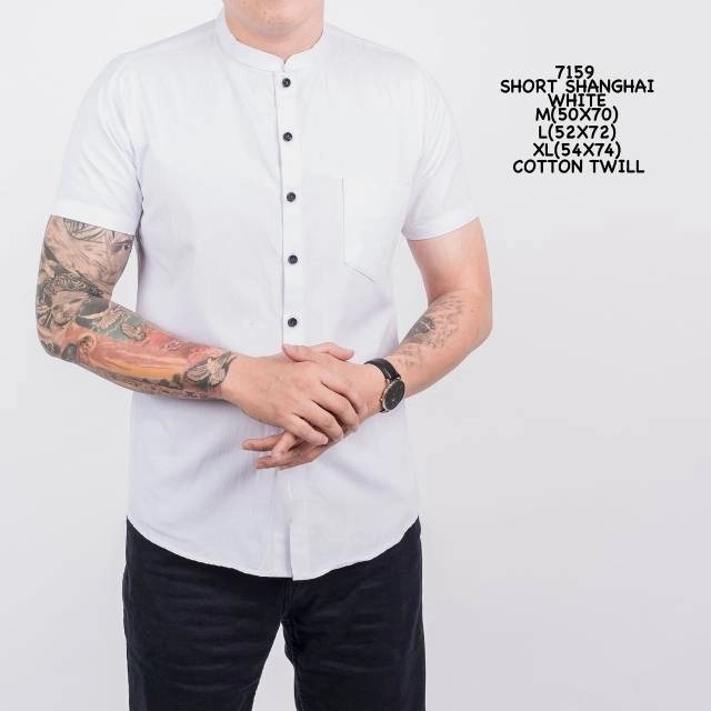 KEMEJA เสื้อเชิ้ตผู้ชาย Grandad Mens Plain Shirts | เสื้อเชิ้ตผู้ชาย Shanghai Collar Plain - XL แขนส