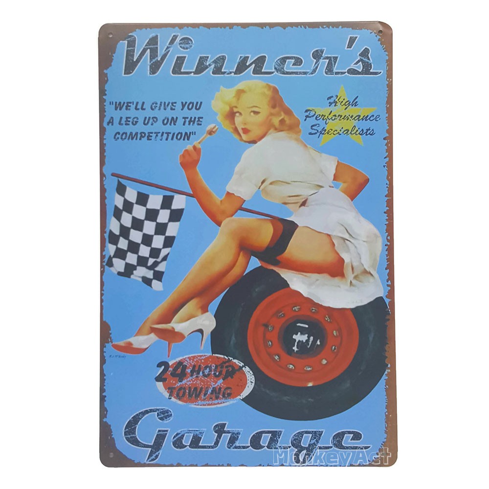 ป้ายสังกะสีวินเทจ Winner's Garage