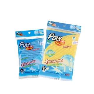 (ยกแพ็ก) Poly-Brite โพลี-ไบรท์ ฟองน้ำหุ้มตาข่าย (คละสี) สปอนจ์อัลตร้า ไม่เป็นรอย ขัดเทฟลอน เครื่องแก้ว (6 ชิ้น,12 ชิ้น)