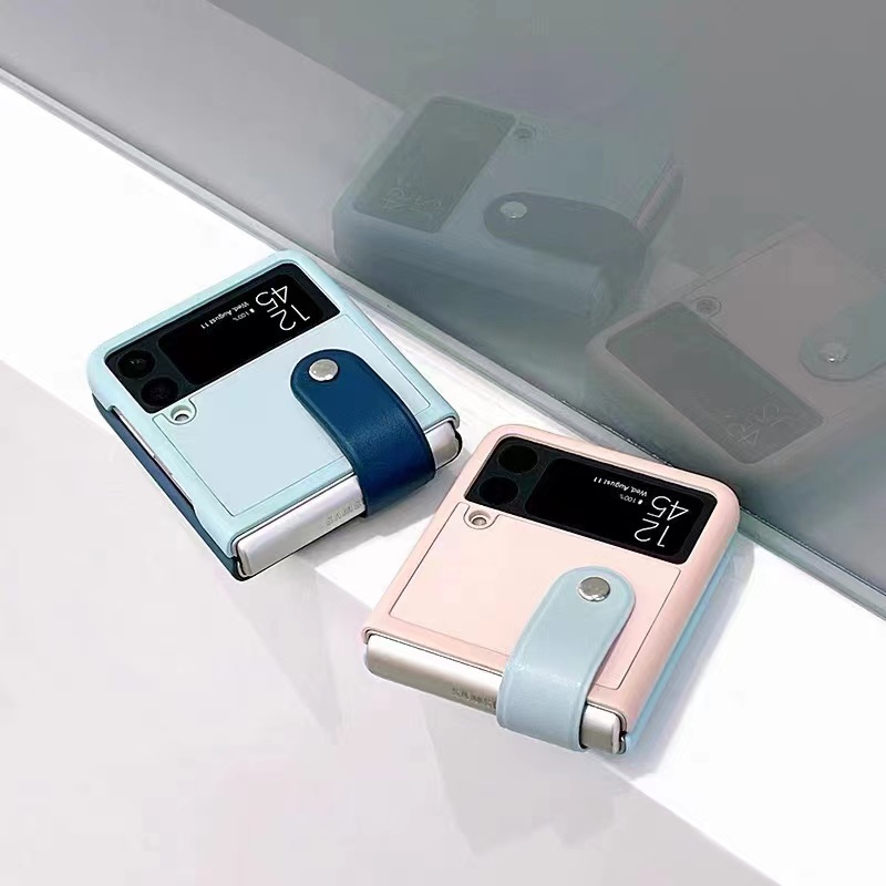 เคสโทรศัพท์มือถือหนังแข็ง กันกระแทก พร้อมสายรัดข้อมือ สําหรับ Samsung Galaxy Z Flip 3 Z Flip3