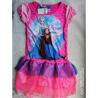 Disney : ชุดเดรส พิมพ์ลาย Frozen สีชมพู เนื้อผ้ากึ่งมัน ระบายผ้าแก้ว Size : 6(6-8y)