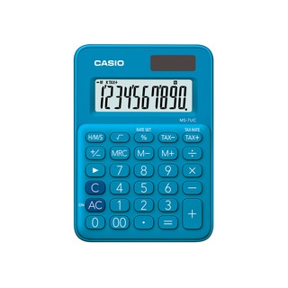 Casio Calculator เครื่องคิดเลข  คาสิโอ รุ่น  MS-7UC-BU แบบสีสัน ขนาดกะทัดรัด 10 หลัก สีฟ้า