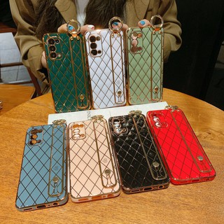 แฟชั่น สีทึบ เพชร สายรัดข้อมือ เคส Samsung Galaxy s21 plus ultra s21plus s21ultra A52S A72 A52 A32 A12 5G 4G case tpu ซิลิก้าเจล เปลือกนิ่ม เคส