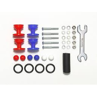 TAMIYA 15525 Low Friction Plastic Double Rollers w/Rubber Rings (Red &amp; Blue/13-12mm)