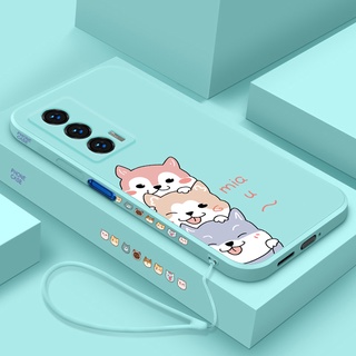 เคสมือถือ tpu แบบนิ่ม ลายสุนัขคอร์กี้ กันลื่น กันสกปรก พร้อมสายคล้อง สําหรับ vivo x50 pro x60 pro x70 y21 y33s y15s y72 y52