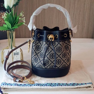 🎀 (สด-ผ่อน) กระเป๋า crossbody  สีกรม งานชอป ใบเล็ก TORY BURCH 80534 T MONOGRAM JACQUARD MINI BUCKET BAG