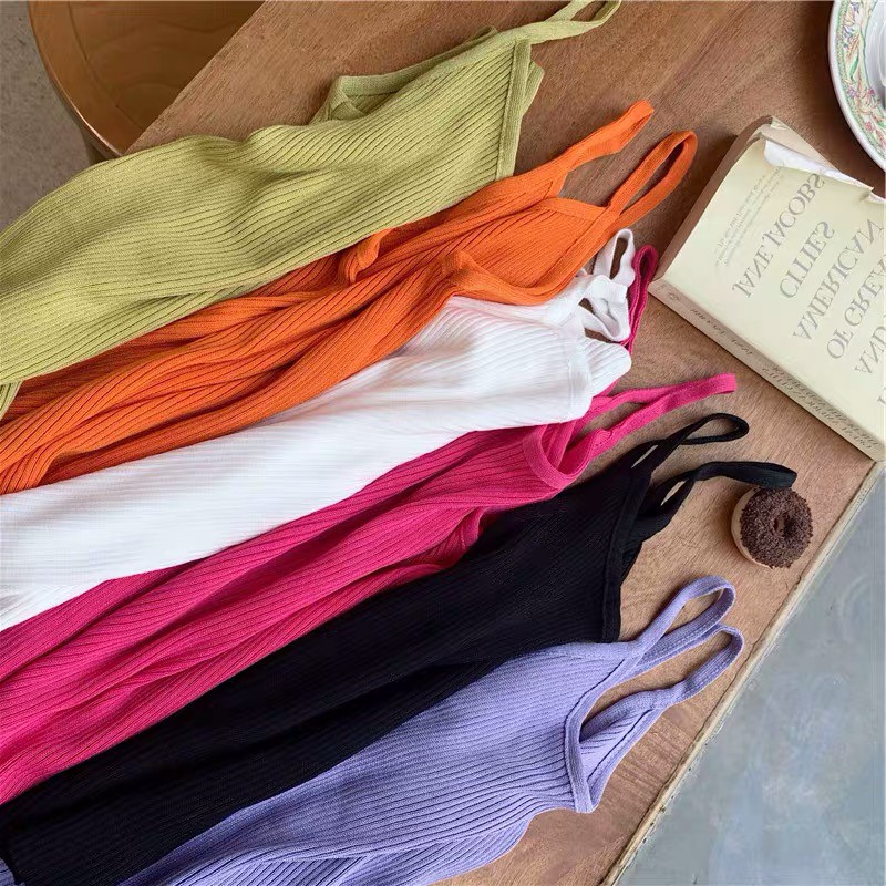 Grace_chili K245-1 เสื้อสายเดี่ยวไหมพรม เสื้อกล้าม เนื้อผ้านิ่ม สีพื้น แมทช์ลุค