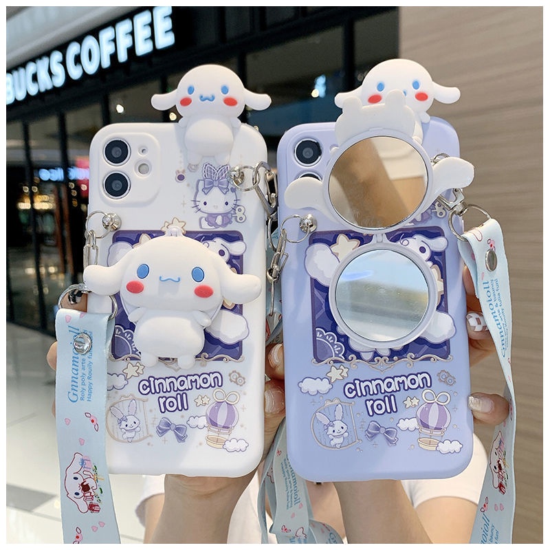 เคสโทรศัพท์มือถือ ลายการ์ตูน พร้อมกระจก สายคล้องยาว สําหรับ OPPO A18 A38 Reno8T A78 A17 Reno 8Z 6Z Reno7Z A16 A15 A15S A94 A93 A74 A12 A54 A53 A52 A92 A5 A9 A31 Reno5 Reno4 Pro