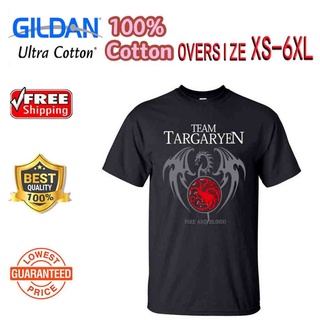 Diytshirtmensnew[Xs-6Xl] เสื้อยืดคอกลมผ้าฝ้าย 100% สีดําพิมพ์ลาย Game Of Thrones Targaryen Fire Blood สีดํา