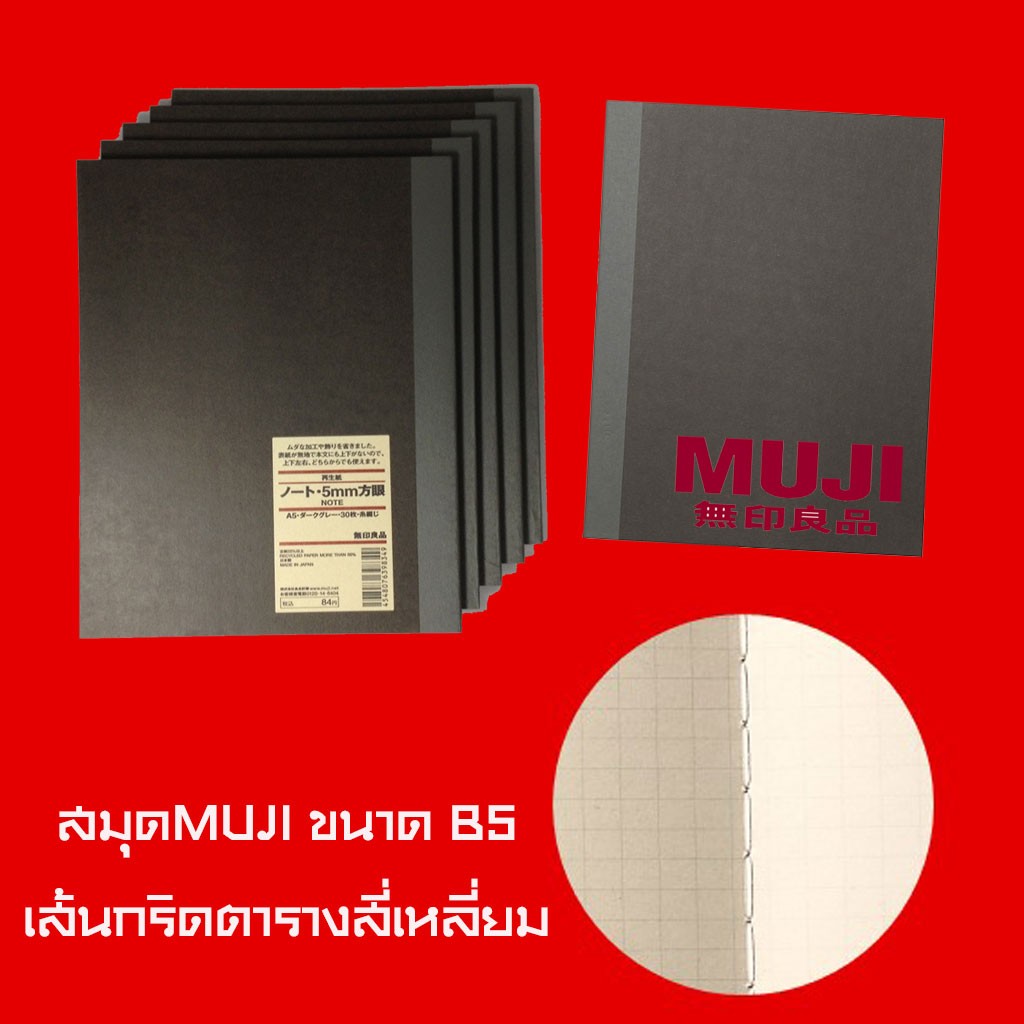 สมุด มูจิ สมุดเส้นกริด เส้นตาราง B5 เส้นกริด MUJI