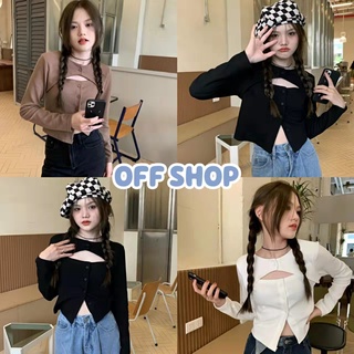 OFF SHOP พร้อมส่ง (OFF-70306) เสื้อไหมพรมแขนสั้น กระดุมด้านหน้าเปิดอกเล็กๆ น่ารักไม่มีไม่ได้แล้ว