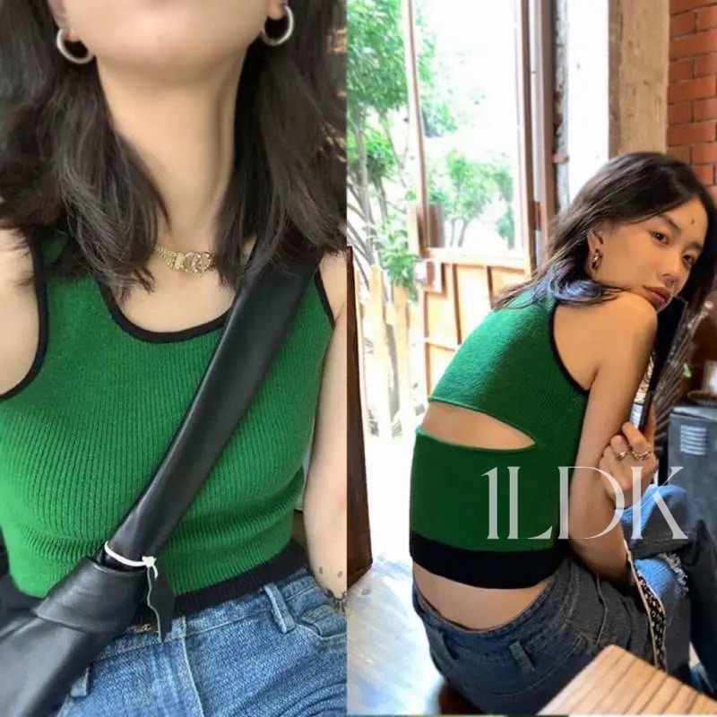 1LDK พร้อมส่ง เสื้อกล้ามไหมพรม ผ้าร่อง คอกลม แต่งขอบสี สุดน่ารัก (88099)