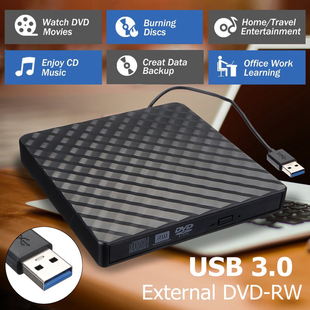 เครื่องเขียน CD DVD RW USB 3.0 ภายนอก แบบบาง ออปติคอลไดรฟ์ เผาอ่านเครื่องเล่น ประเภทถาด แบบพกพา สําหรับพีซี แล็ปท็อป