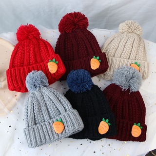 Cute Carrot Baby Autumn Winter Hat Warm Thick Crochet Kids Girl Boy Beanie Cap Pompom Knitted Children Toddler Bonnet Hat