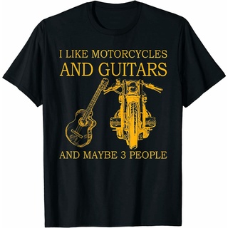 เสื้อยืดผ้าฝ้ายพรีเมี่ยม เสื้อยืด ผ้าฝ้าย พิมพ์ลาย I Like Motorcycles and Guitar ของขวัญ สําหรับของขวัญ