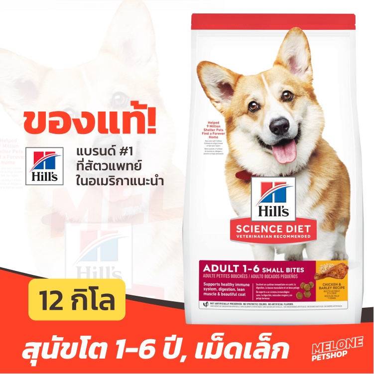 [หมดอายุ 07/2025] Hill's อาหารสุนัข ฮิลส์ สูตร Science Diet สำหรับ สุนัขโต Adult Small Bites เม็ดเล็ก 1-6 ปี 12kg