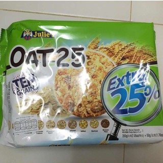 จูลีส์ โอ๊ต บิสกิต เทน เกรน OAT 25 TEN GRAINS (ขนมปังกรอบ ผสมธัญพืช) 200 กรัม