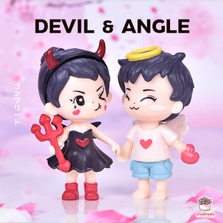 Devil &amp; Angle เซต 2 ชิ้น ตุ๊กตาจิ๋ว โมเดลจิ๋ว แต่งสวน