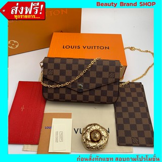 🔥 ราคาส่ง งานชน Shop🔥 Louis Vuitton FÉLICIE POCHETTE  Damier Azur Canvas Bag Original Grade Full Set Option หนังแท้ 10