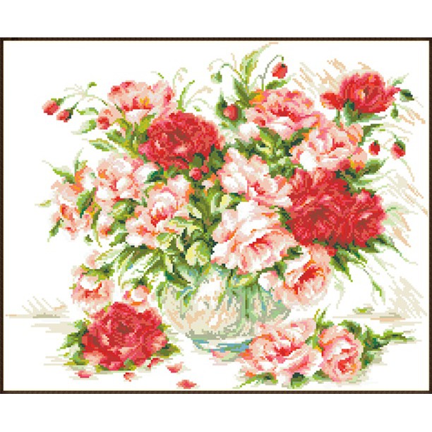 ชุดปักครอสติช ดอกกุหลาบ แจกันดอกไม้ (Rose vase Cross stitch kit)