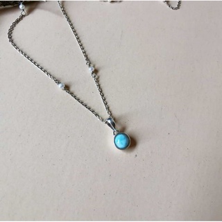 Ps_present​ : Larimar​ Necklace​ จี้ลาริมาร์ หินพบรัก​ พร้อมสร้อยประดับมุก​ สไตน์วินเทจ ตัวเรือนเงินแท้ 925