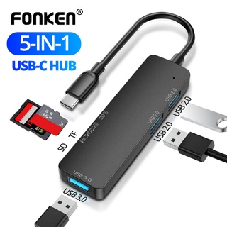 FONKEN Usb 3.0 Type C Hub 5 In 1 Type-C Hub Usb 3.0 Tf อะแดปเตอร์แยกช่องเสียบการ์ด Tf Sd สําหรับอ่านการ์ด