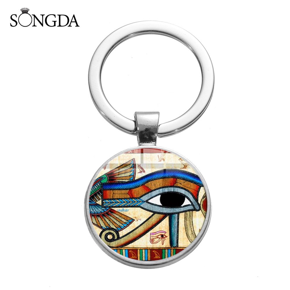พวงกุญแจตาอียิปต์ Horus โบราณคลาสสิกอียิปต์ Rune Evil Eye Art พิมพ์แก้ว Cabochon Key Chain Talisman สําหรับผู้ชายผู้หญิง